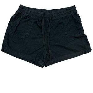 Cato est 1946 Linen Blend Shorts Black Size M 10 12 Elastic Waist Front Pockets